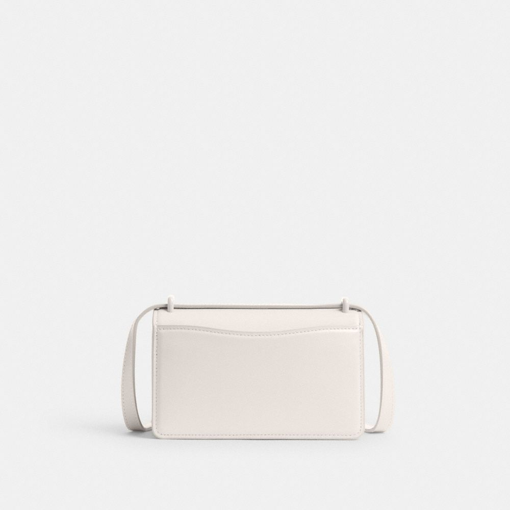 COACH®,Bandit Crossbody Bag,Calfskin Leather,Crossbody,Logo,Metal,Embossed,Adjustable,Silver Metal,Casual,White,Back View