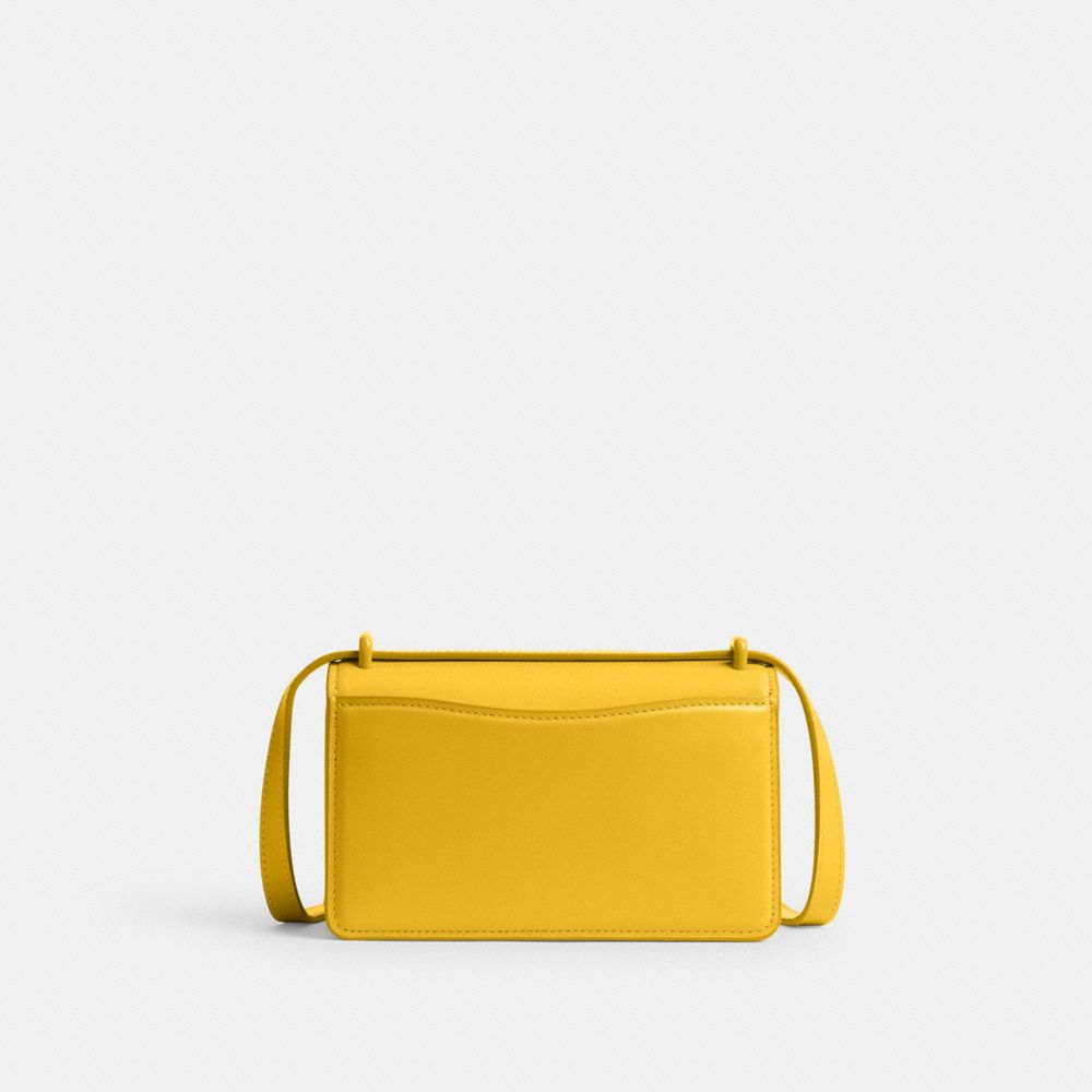 COACH®,Bandit Crossbody Bag,Leather,Calfskin Leather,Lining Leather,Crossbody,Embossed,Logo,Silver Metal,Casual,Mustard,Back View