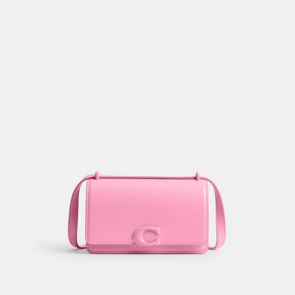 COACH®,BANDIT CROSSBODY BAG,Calf Leather,Mini,Silver/Vivid Pink,Front View