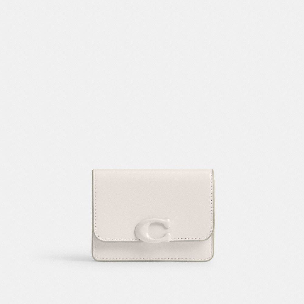 COACH®,BANDIT CARD CASE,Refined Calf Leather,Mini,Silver/Chalk,Front View