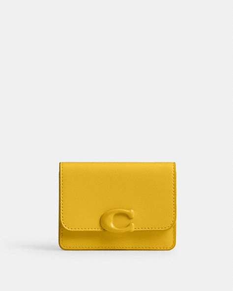 COACH®,BANDIT CARD CASE,Mini,Silver/Canary,Front View