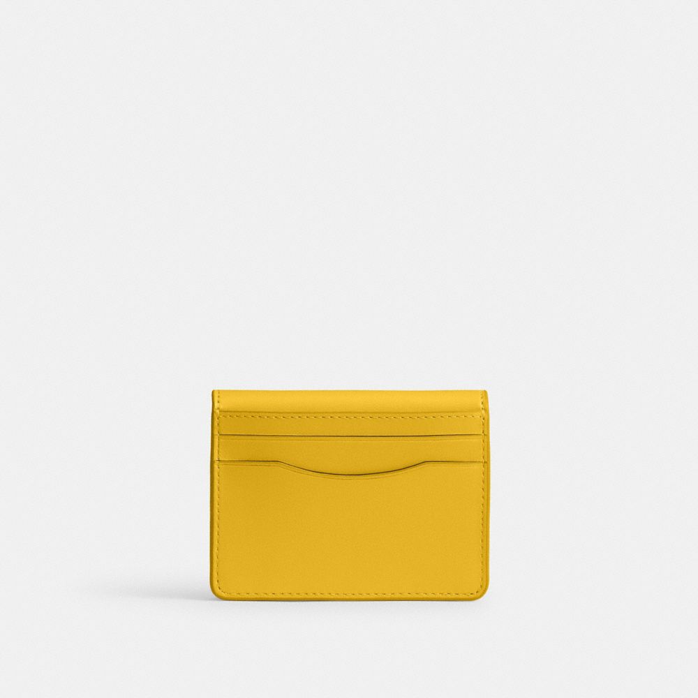 COACH®,BANDIT CARD CASE,Refined Calf Leather,Mini,Silver/Canary,Back View
