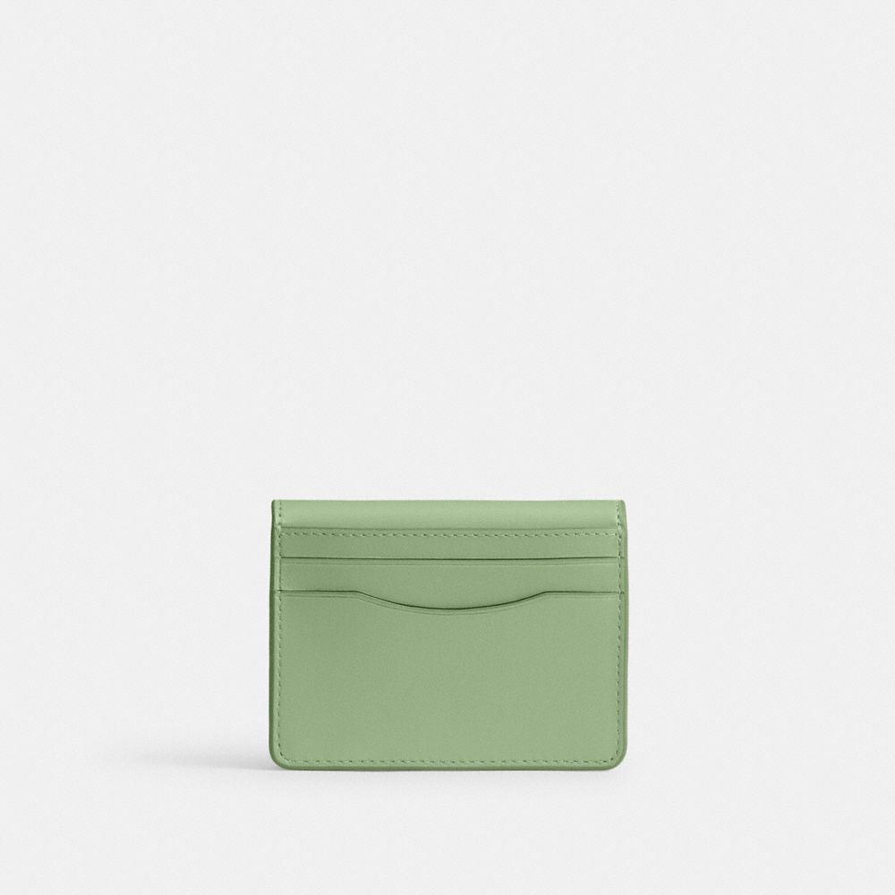 COACH®,Bandit Card Case,Calfskin Leather,Bi Fold,Card Case,Logo,Metal,Casual,Green,Back View