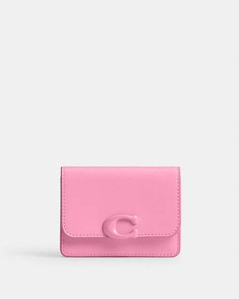 COACH®,BANDIT CARD CASE,Mini,Silver/Vivid Pink,Front View