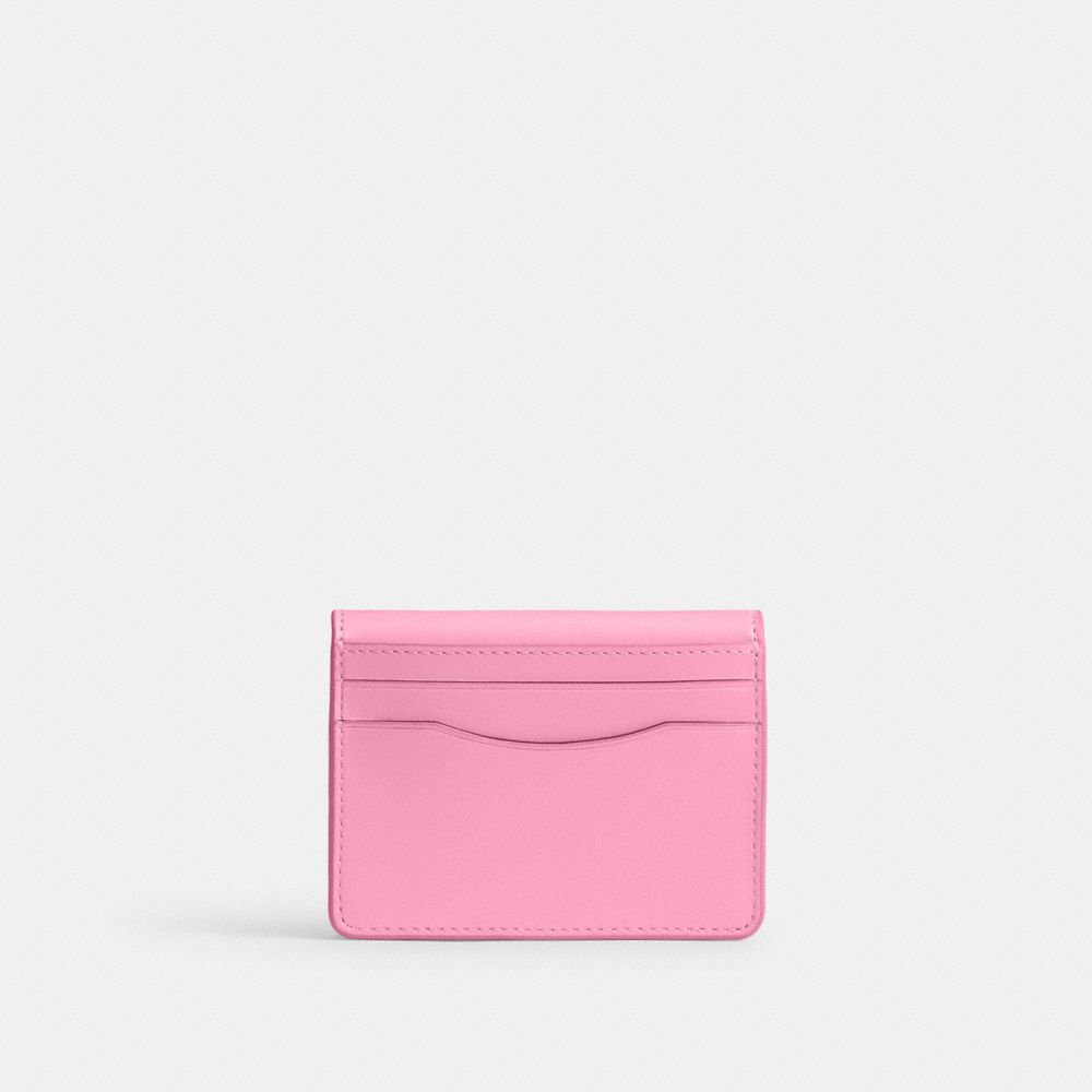 COACH®,BANDIT CARD CASE,Refined Calf Leather,Mini,Silver/Vivid Pink,Back View