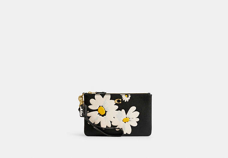 COACH®,SMALL WRISTLET WITH FLORAL PRINT,Brass/Black Multi,Front View