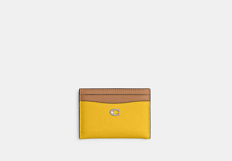 COACH®,ESSENTIAL CARD CASE IN COLORBLOCK,Silver/Canary Multi,Front View image number 0