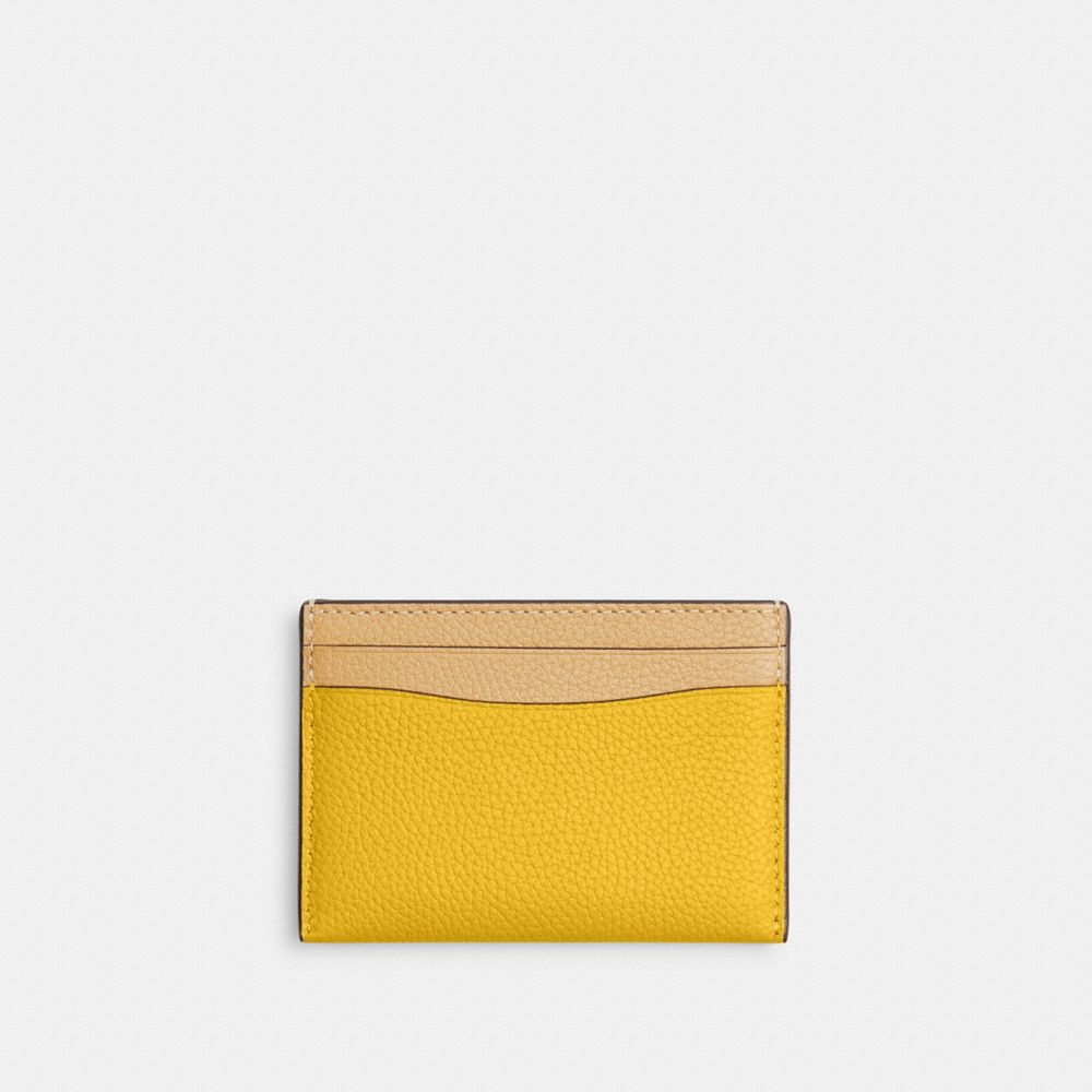 COACH®,ESSENTIAL CARD CASE IN COLORBLOCK,Polished Pebble Leather,Silver/Canary Multi,Back View