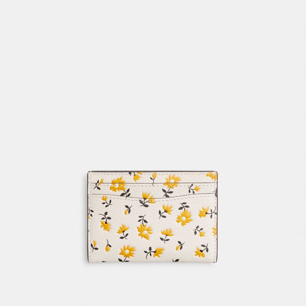 COACH®,ESSENTIAL CARD CASE WITH FLORAL PRINT,Polished Pebble Leather,Brass/Chalk Multi,Back View