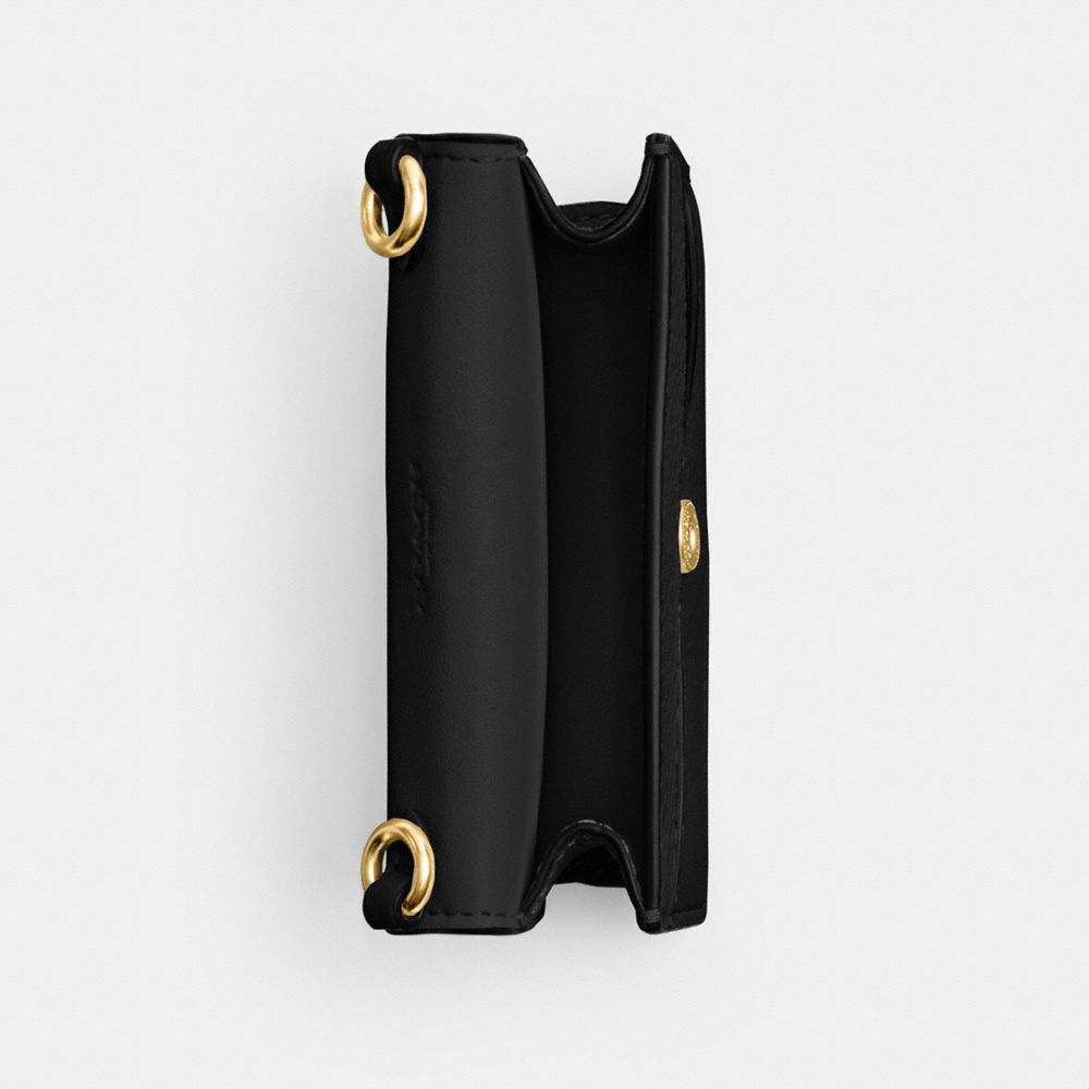 COACH®,Essential Half Flap Card Case,Leather,Crossbody,Card Case,Metal,Logo,Gold Metal,Casual,,Inside View,Top View