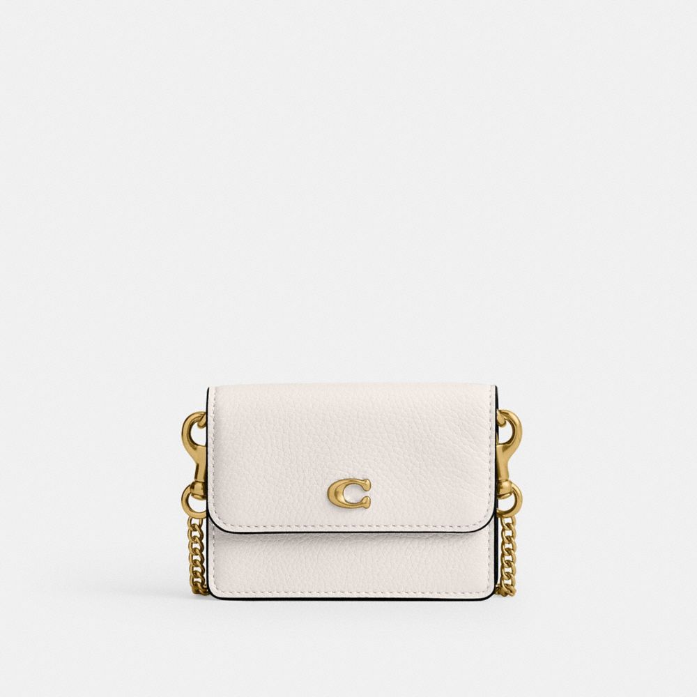 COACH®,ESSENTIAL HALF FLAP CARD CASE,Mini,Brass/Chalk,Front View