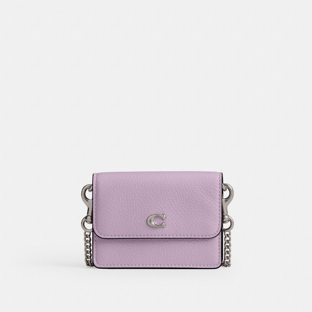 COACH®,ESSENTIAL HALF FLAP CARD CASE,Polished Pebble Leather,Mini,Silver/Soft Purple,Front View