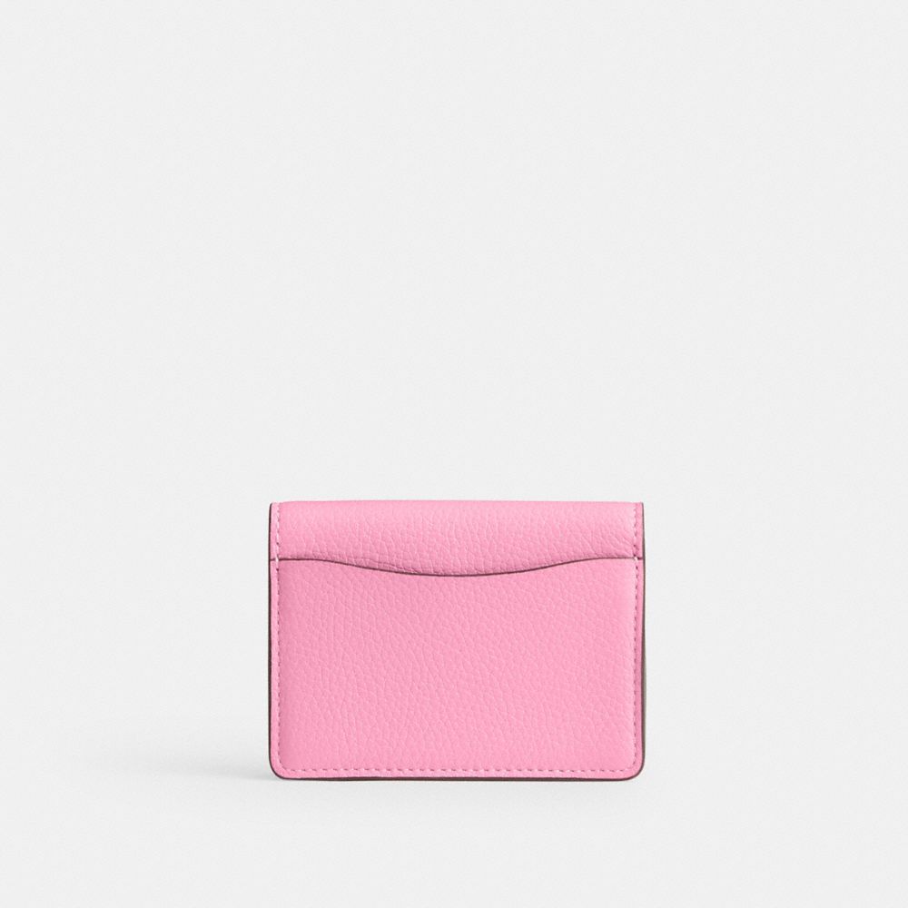 COACH®,ESSENTIAL HALF FLAP CARD CASE,Mini,Silver/Vivid Pink,Back View