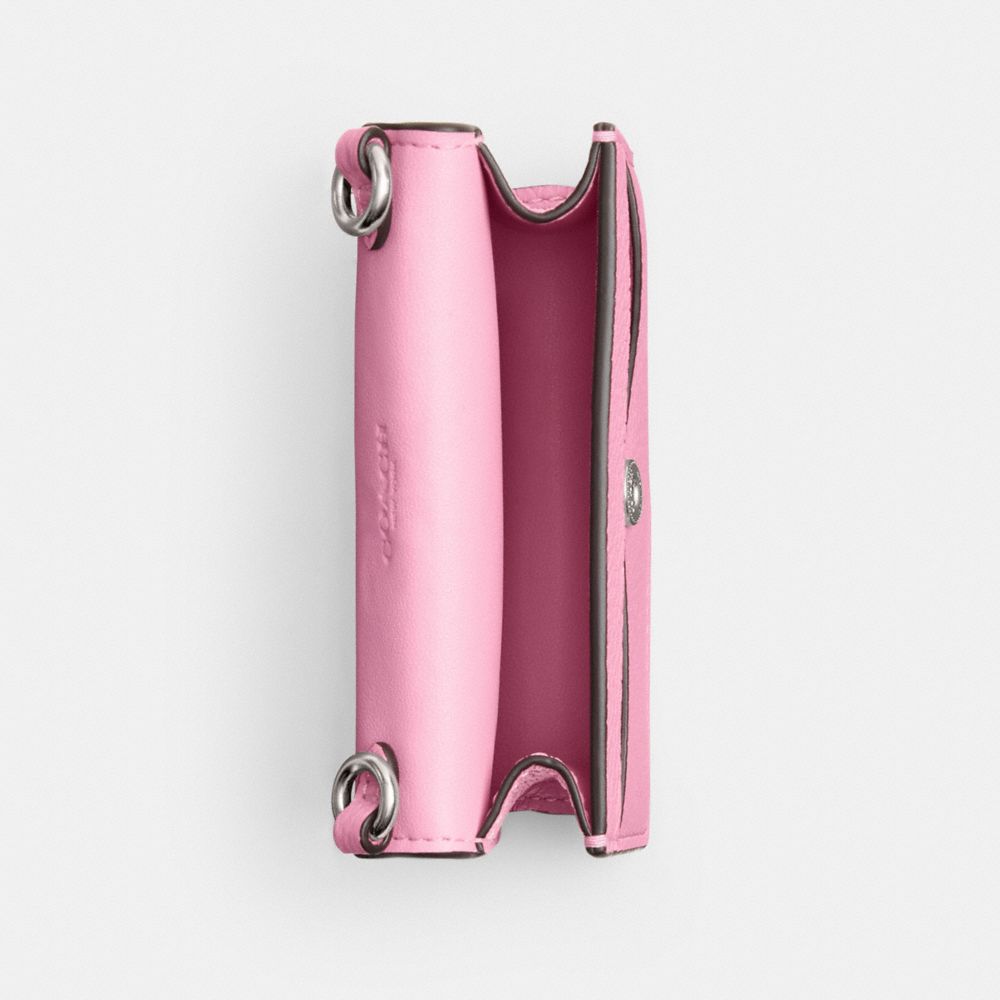 COACH®,Essential Half Flap Card Case,Leather,Crossbody,Card Case,Metal,Logo,Gold Metal,Casual,Pink,Inside View,Top View