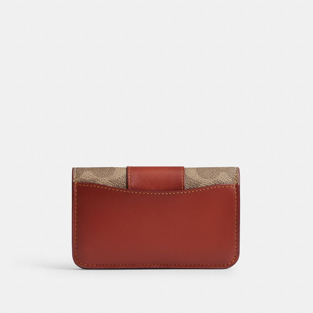 COACH®,Essential Slim Card Case In Signature Canvas,Canvas,Leather,Calfskin Leather,Card Case,Color Block,Casual,Brown,Back View