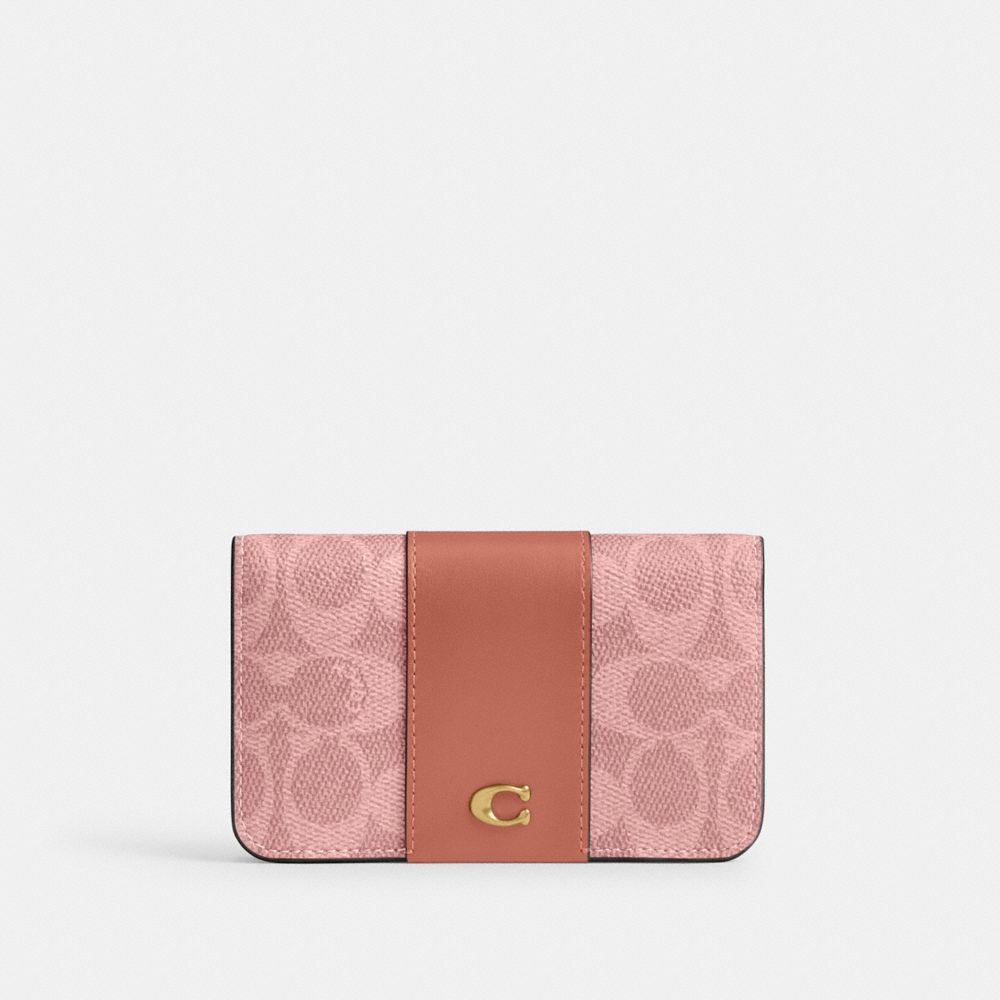 COACH®,Essential Slim Card Case In Signature Canvas,Leather,Calfskin Leather,Canvas,Bi Fold,Logo,Metal,Color Block,Casual,,Front View