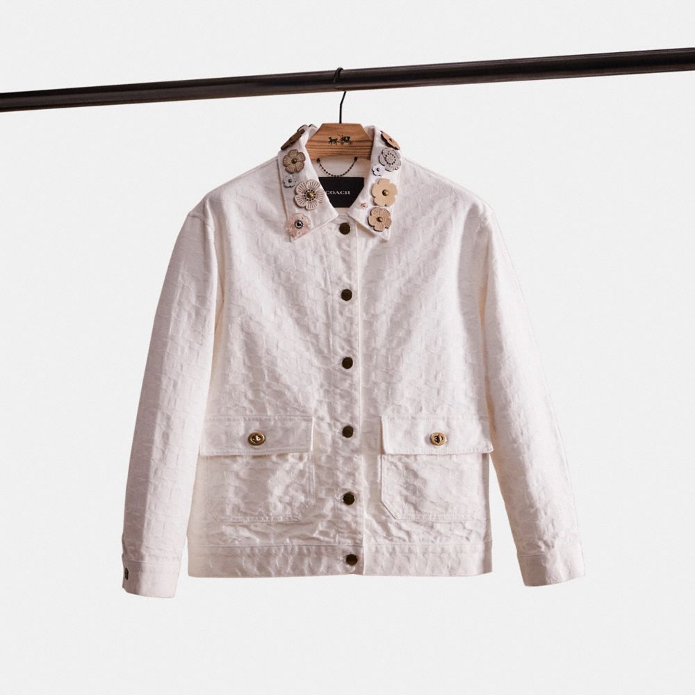 COACH®,UPCRAFTED SIGNATURE DENIM JACKET,cotton,Denim Dream,Bleach White,Front View