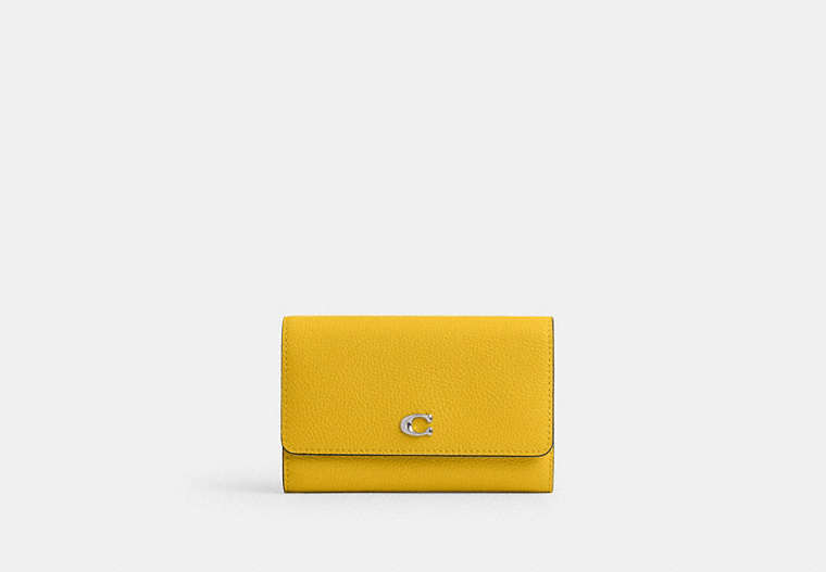 COACH®,ESSENTIAL MEDIUM FLAP WALLET IN COLORBLOCK,Mini,Light Anitique Nickel/Canary Multi,Front View image number 0
