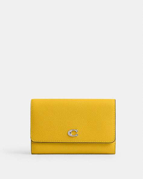 COACH®,ESSENTIAL MEDIUM FLAP WALLET IN COLORBLOCK,Mini,Light Anitique Nickel/Canary Multi,Front View