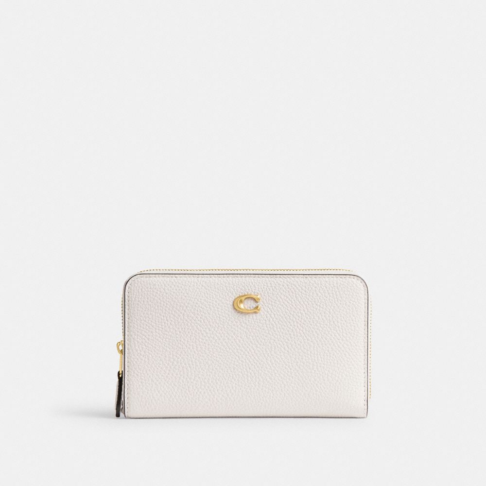 COACH®,ESSENTIAL MEDIUM ZIP AROUND WALLET,Polished Pebble Leather,Mini,Brass/Chalk,Front View