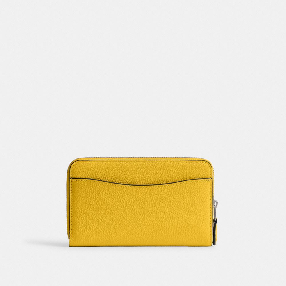 COACH®,Essential Medium Zip Around Wallet,Leather,Bi Fold,Continental,Metal,Logo,Casual,Mustard,Back View