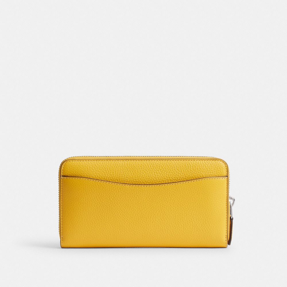 COACH®,Essential Accordion Zip Wallet,Leather,Continental,Logo,Metal,Casual,Mustard,Back View