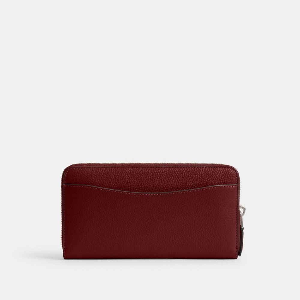 COACH®,Essential Accordion Zip Wallet,Leather,Continental,Metal,Logo,Casual,Maroon,Back View
