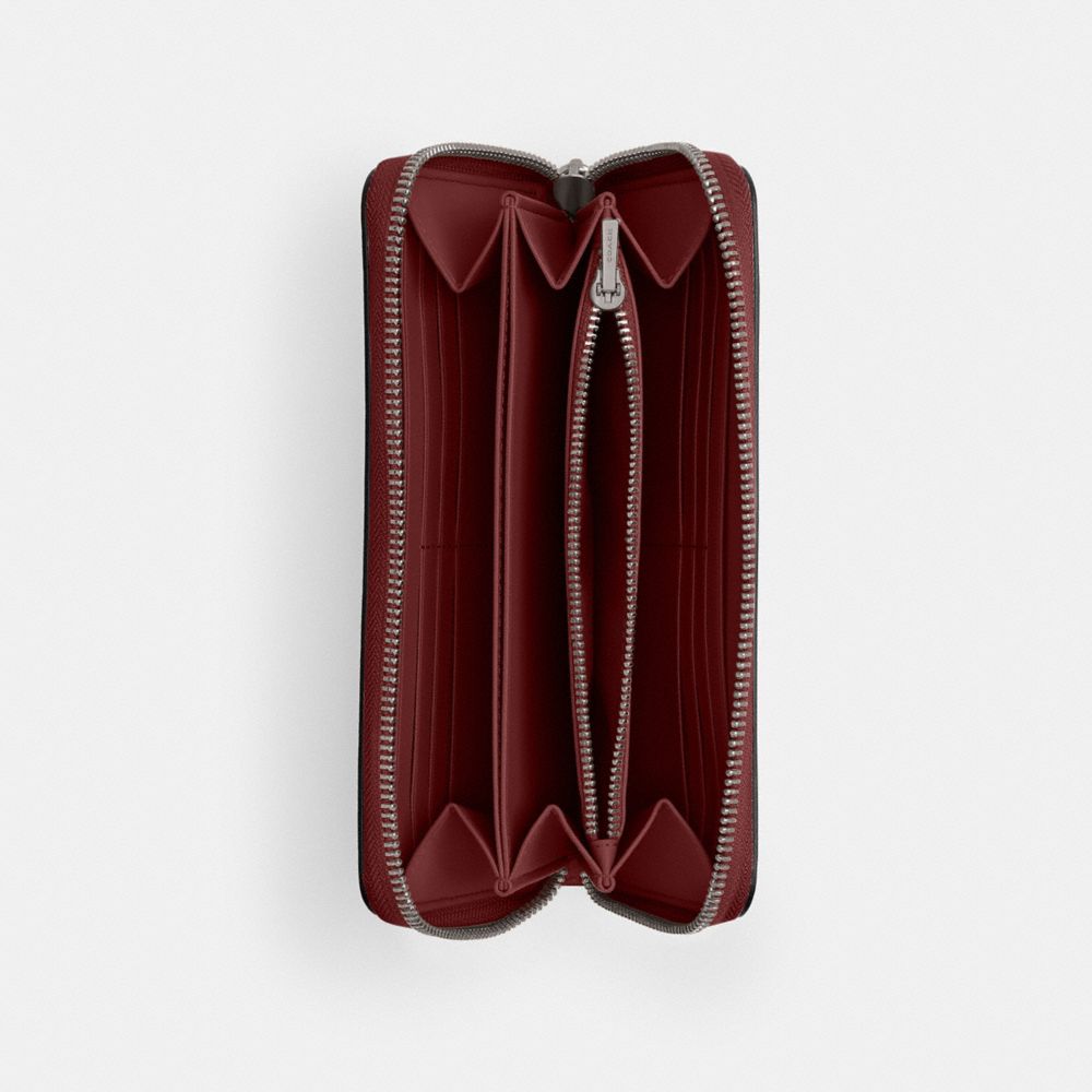 COACH®,Essential Accordion Zip Wallet,Leather,Continental,Metal,Logo,Casual,Maroon,Inside View,Top View