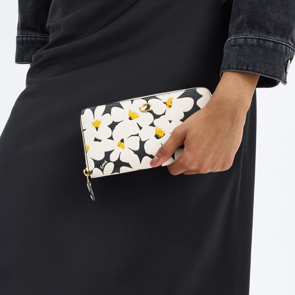 COACH®,Accordion Zip Wallet With Floral Print,Leather,Continental,Logo,Metal,Casual,Multi Color,Detail View