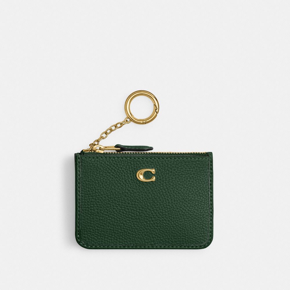 COACH®,ミニ スキニー ID ケース,カード ケース＆定期入れ＆名刺入れ,ﾌﾞﾗｽ/ﾊﾝﾀｰ ｸﾞﾘｰﾝ