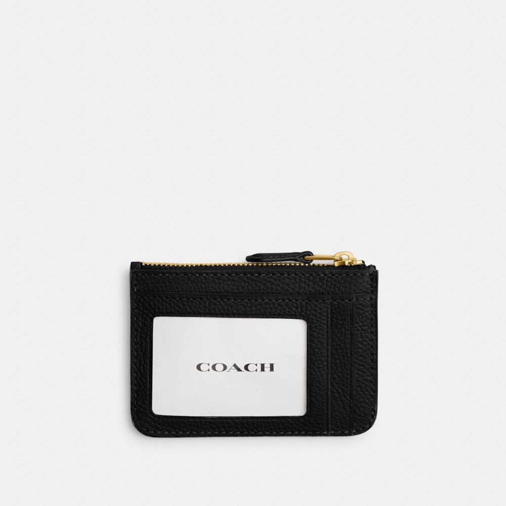COACH®,MINI SKINNY ID CASE,Polished Pebble Leather,Brass/Black,Back View