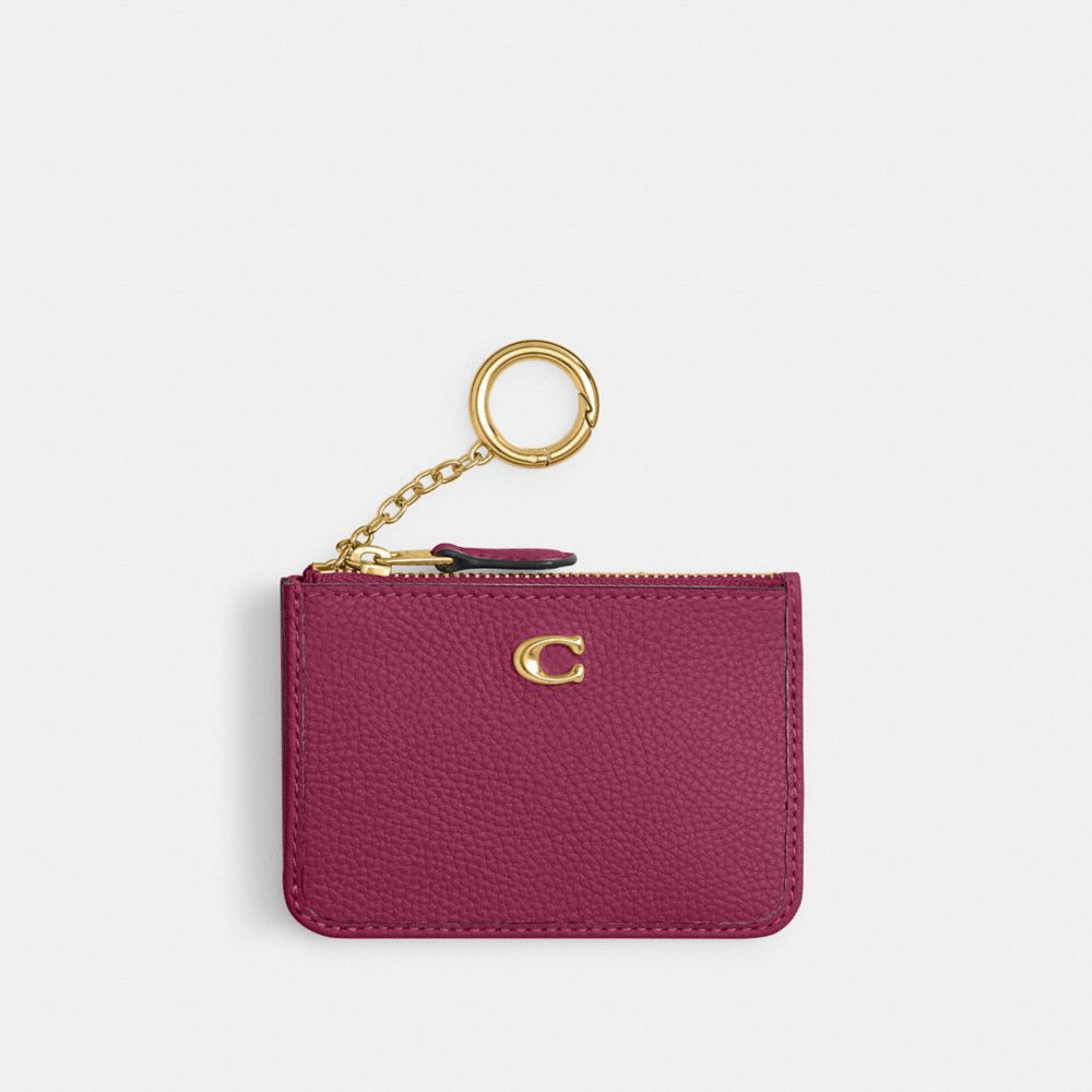 COACH®,Essential Mini Id Card Case,Leather,Coin,Card Case,Metal,Logo,Key Ring,Casual,Fuchsia,Front View