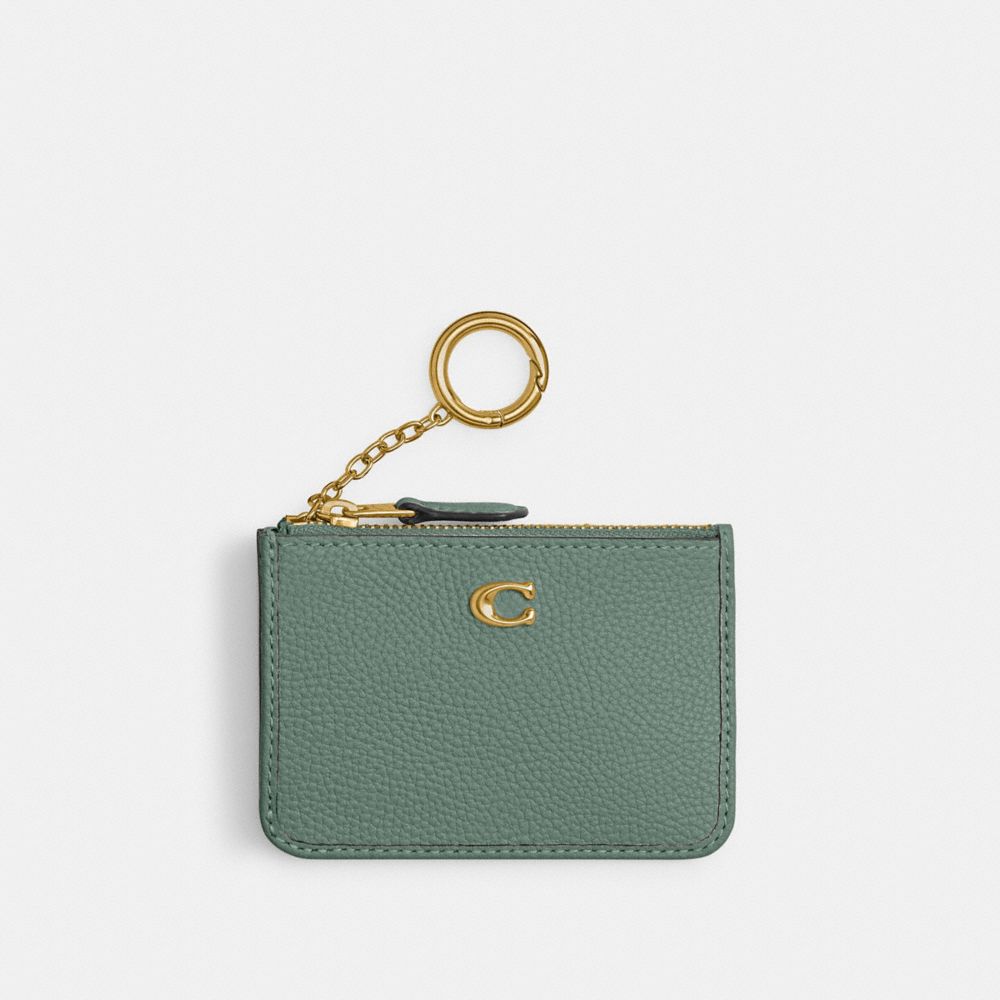 COACH®,Essential Mini Id Card Case,Leather,Coin,Card Case,Metal,Logo,Key Ring,Casual,Teal,Front View