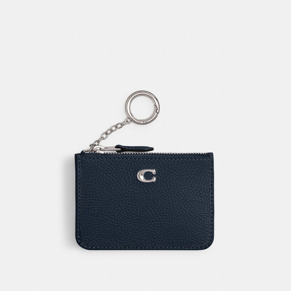 COACH®,Essential Mini Id Card Case,Leather,Coin,Card Case,Metal,Logo,Key Ring,Casual,Black,Front View image number 0