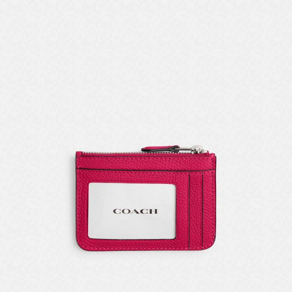 COACH®,MINI SKINNY ID CASE,Polished Pebble Leather,Silver/Dragonfruit,Back View
