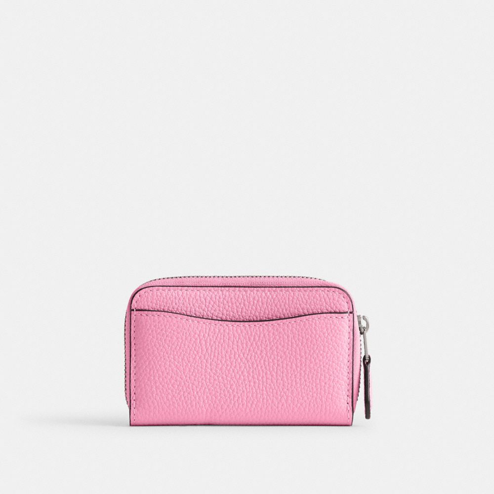 COACH®,Essential Small Zip Around Card Case,Leather,Coin,Card Case,Metal,Logo,Gusset,Casual,Pink,Back View