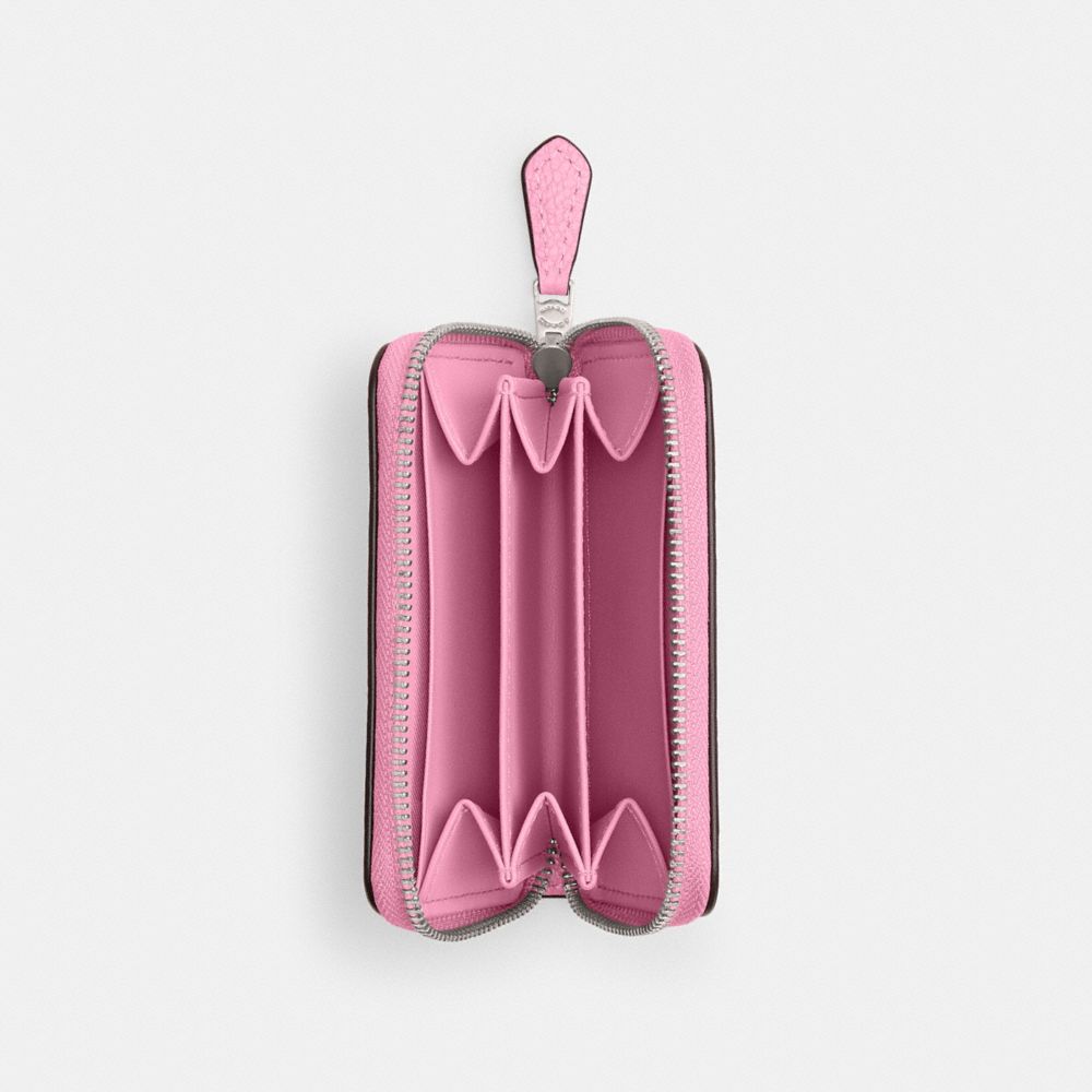 COACH®,Essential Small Zip Around Card Case,Leather,Coin,Card Case,Metal,Logo,Gusset,Casual,Pink,Inside View,Top View