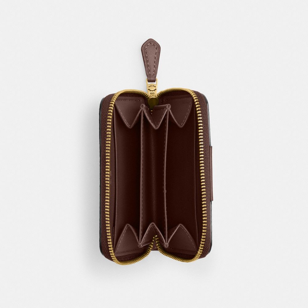 COACH®,Essential Small Zip Around Card Case In Signature Canvas,Leather,Canvas,Calfskin Leather,Card Case,Coin,Color Block...,,Inside View,Top View