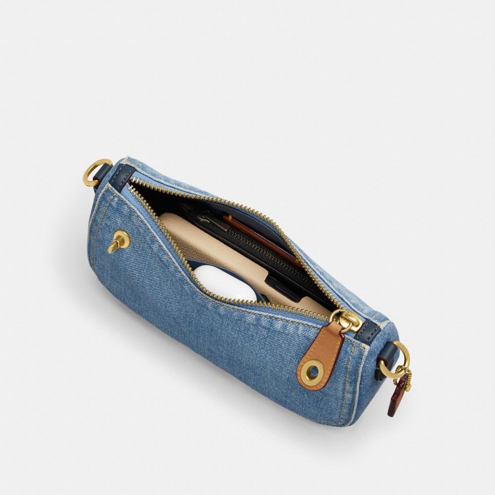COACH®,Swinger Bag 20,Denim,Cotton,Shoulder Bag,Logo,Embossed,Casual,,Inside View, Top View