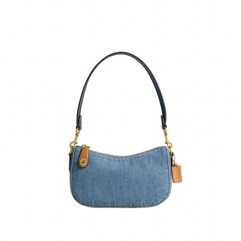 COACH®,Swinger Bag 20,Denim,Cotton,Shoulder Bag,Logo,Embossed,Casual,,Front View