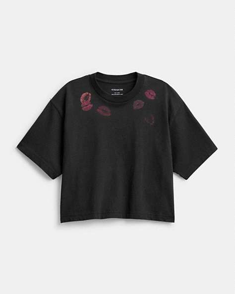COACH®,BUY NOW LIP PRINT CROPPED T-SHIRT,Black,Front View