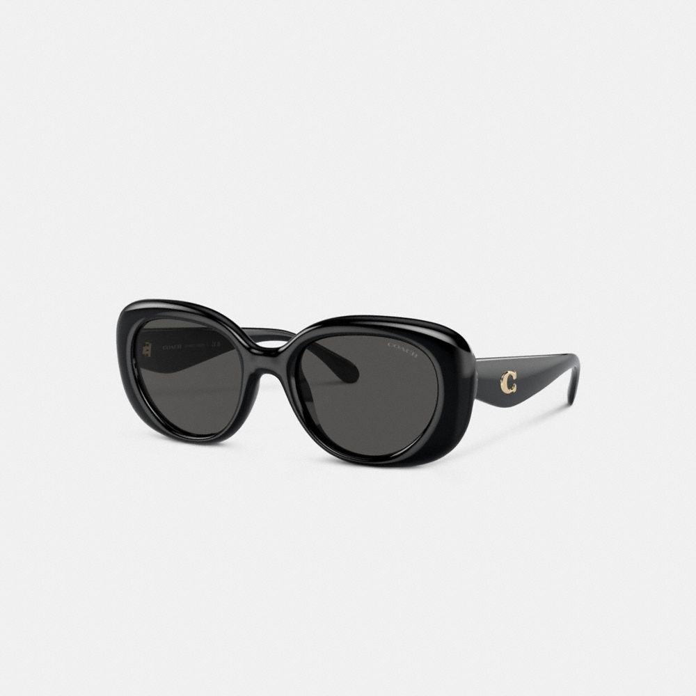 COACH®,PILLOW TABBY ROUND SUNGLASSES,Black,Front View