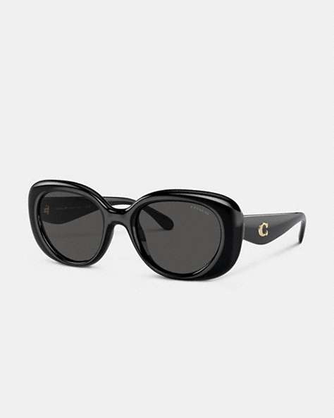 COACH®,PILLOW TABBY ROUND SUNGLASSES,Black,Front View