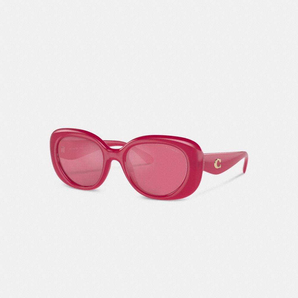 COACH®,LUNETTES DE SOLEIL RONDES PILLOW TABBY,Magenta,Front View