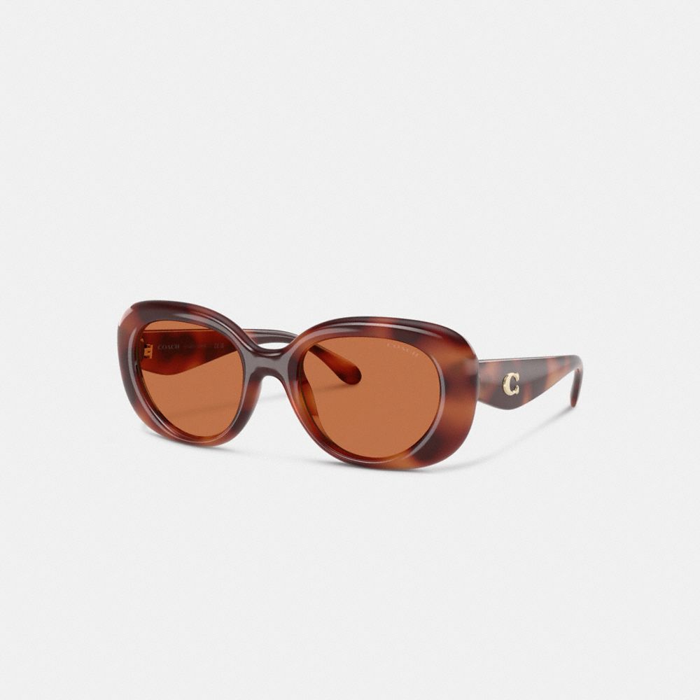 COACH®,C Hardware Round Sunglasses,Square,Logo,Metal,Integrated Nose Pads,Casual,Brown,Front View