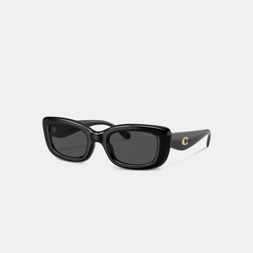 COACH®,PILLOW TABBY NARROW RECTANGLE SUNGLASSES,Black,Front View