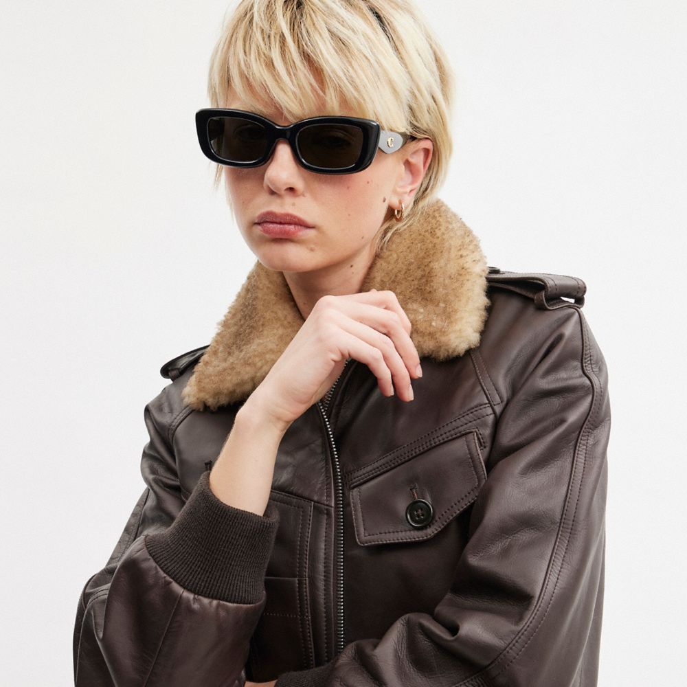 Coach Pillow Tabby Narrow Rectangle Sunglasses In Black