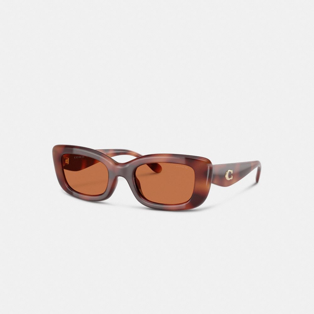 COACH®,C Hardware Narrow Rectangle Sunglasses,Rectangle,Logo,Metal,Integrated Nose Pads,Casual,Brown,Front View