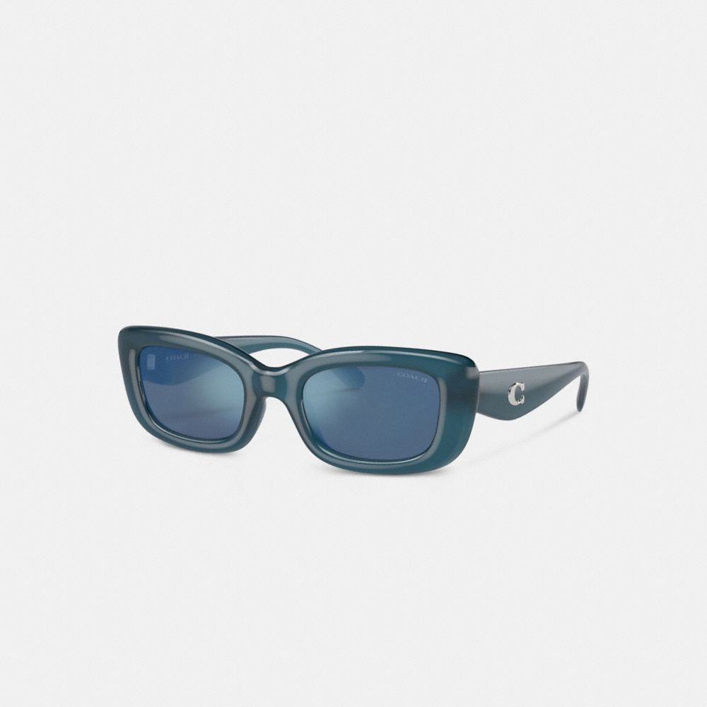 COACH®,PILLOW TABBY NARROW RECTANGLE SUNGLASSES,Milky Blue,Front View