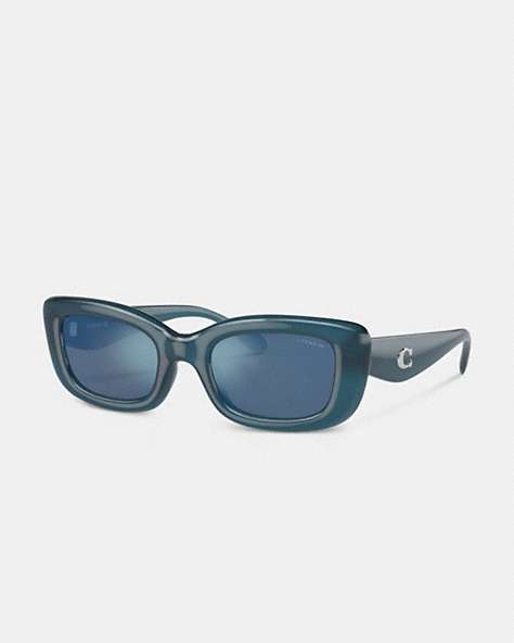 COACH®,PILLOW TABBY NARROW RECTANGLE SUNGLASSES,Milky Blue,Front View